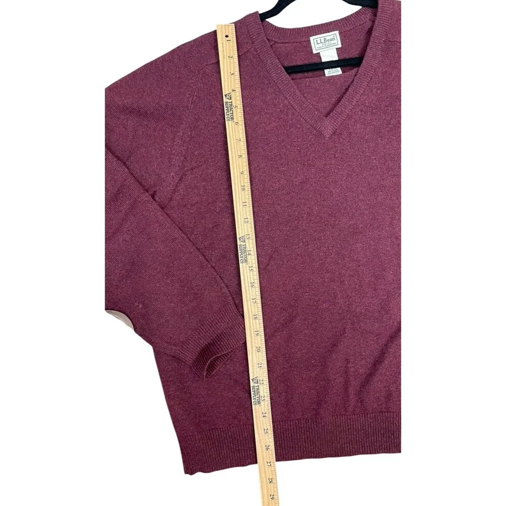 LL Bean Sweater Mens Large Burgandy 100% Lambs Wool V Neck Pullover Outdoor‎
